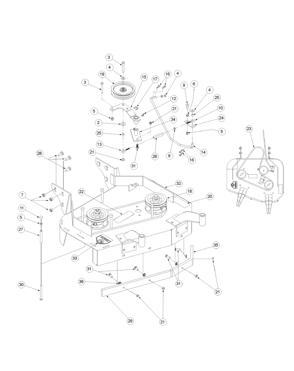 Deck Assembly 32-Inch Diagram and Parts List for G1332 55AI5GMQ050-WAM Cub Cadet Lawn Mower